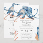 Invitation Watercolor Octopus All In One Beach Wedding (Devant / Derrière)