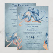 Invitation Watercolor Octopus All In One Beach Wedding (Devant / Derrière)