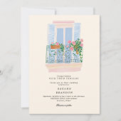 Invitation Watercolor Olive Blue tile Greece Wedding  (Devant)