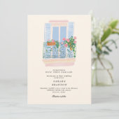 Invitation Watercolor Olive Blue tile Greece Wedding  (Debout devant)