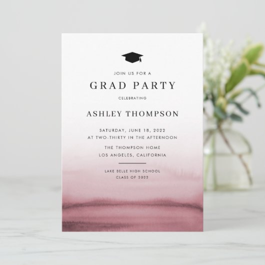 Invitation Watercolor Ombre Red Modern Graduation Party (Debout devant)