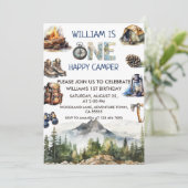 Invitation Watercolor One Happy Camper Woodland 1er anniversa (Debout devant)