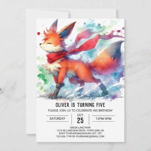 Invitation Watercolor Online Fox Anniversaire (Devant)