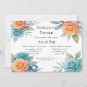 Invitation Watercolor orange and Teal Rehearsal Dinner (Devant)