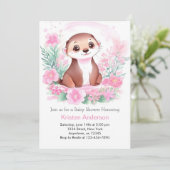 Invitation Watercolor Otter Dreamscape Girl Baby shower (Debout devant)