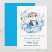 Invitation Watercolor Otter's Wonderland Boy Baby shower (Devant / Derrière)