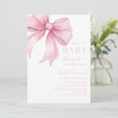 Invitation Watercolor Pale Pink Ribbon Baby Shower (Debout devant)