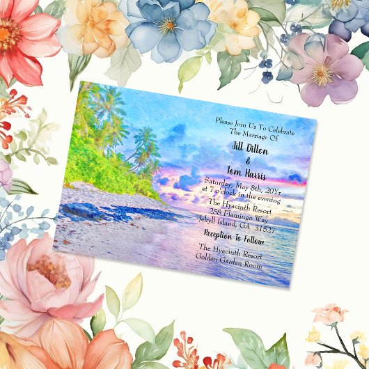 Invitation Watercolor Palm Beach Sunset Mariage