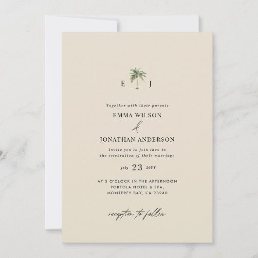 Invitation Watercolor Palm Tree Destination coastal Wedding (Devant)