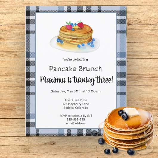 Invitation Watercolor Pancake Brunch fête d'anniversaire