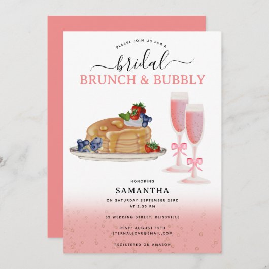 Invitation Watercolor Pancakes Brunch & Bubbly Bridal Shower (Devant / Derrière)