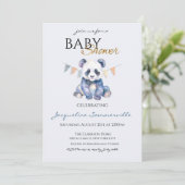 Invitation Watercolor Panda bear Baby Shower (Debout devant)