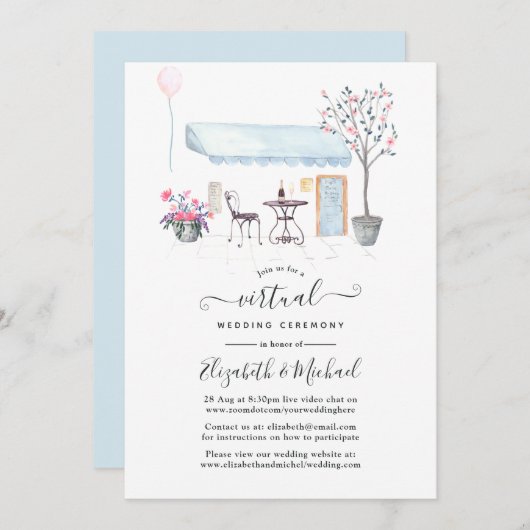 Invitation Watercolor Paris Online Mariage virtuel (Devant / Derrière)
