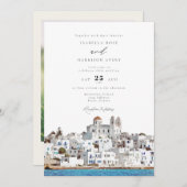 Invitation Watercolor Paros Grèce Skyline Travel Mariage (Devant / Derrière)
