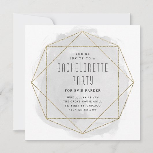 Invitation Watercolor Parties scintillant Grey Bachelorette P (Devant)