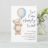Invitation Watercolor Pastel Teddy Bear Balloon Baby Shower (Debout devant)