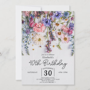 Invitation Watercolor Pastels Fleurs sauvages 40e anniversair