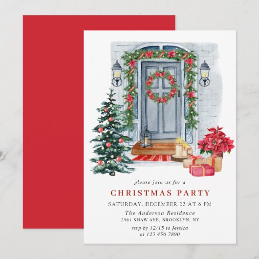 Invitation Watercolor Pays Maison de vacances Noël (Devant / Derrière)