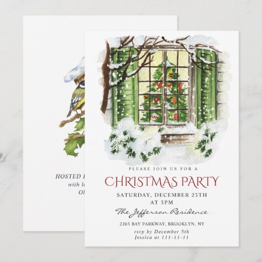 Invitation Watercolor Pays Maison de vacances Noël (Devant / Derrière)
