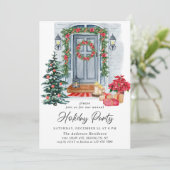 Invitation Watercolor Pays Maison de vacances Noël (Debout devant)