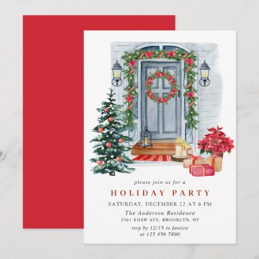 Invitation Watercolor Pays Maison de vacances Noël (Devant / Derrière)