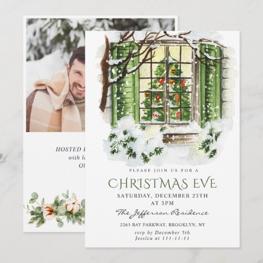 Invitation Watercolor Pays Maison de vacances Noël (Devant / Derrière)