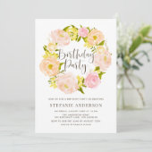 Invitation Watercolor Peach Peony Wreath fête d'anniversaire (Debout devant)