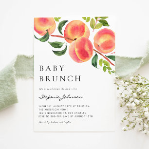 Invitation Watercolor Peaches Summer Baby Brunch