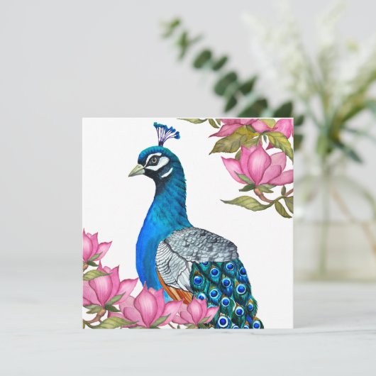 Invitation Watercolor peacock (Debout devant)