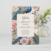 Invitation Watercolor Peacock Chinoiserie Fête des mariées (Debout devant)