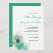 Invitation Watercolor Peacock Feather Wedding (Devant / Derrière)