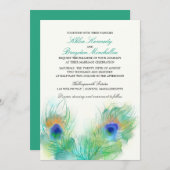 Invitation Watercolor Peacock Feather Wedding (Devant / Derrière)