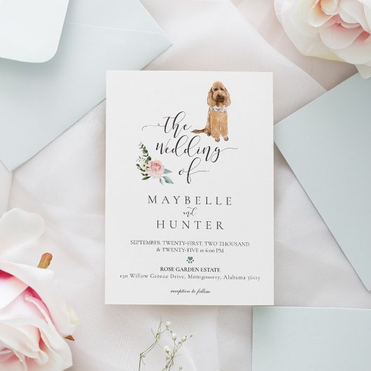 Invitation Watercolor Pet Chien Rose Floral