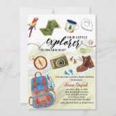 Invitation watercolor petit explorateur baby shower d'aventur (Devant)