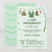 Invitation Watercolor Petit Pêcheur Baby shower de pêche (Devant / Derrière)