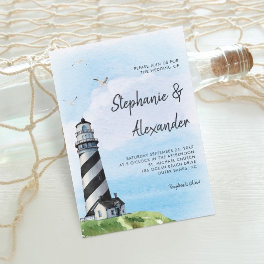 Invitation Watercolor Phare Mariage moderne