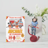 Invitation Watercolor Photo Fire Truck fête d'anniversaire (Debout devant)