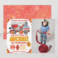 Watercolor Photo Fire Truck fête d'anniversaire