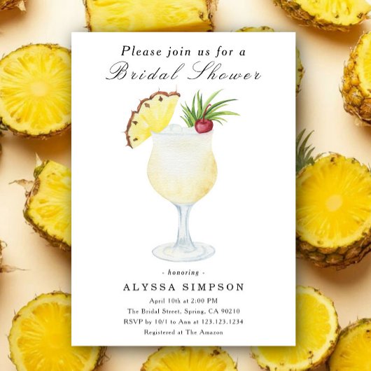 Invitation Watercolor Pina Colada Cocktail Bridal Shower