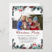 Invitation Watercolor Pine Cônes Branch PHOTO Christmas Party (Devant / Derrière)