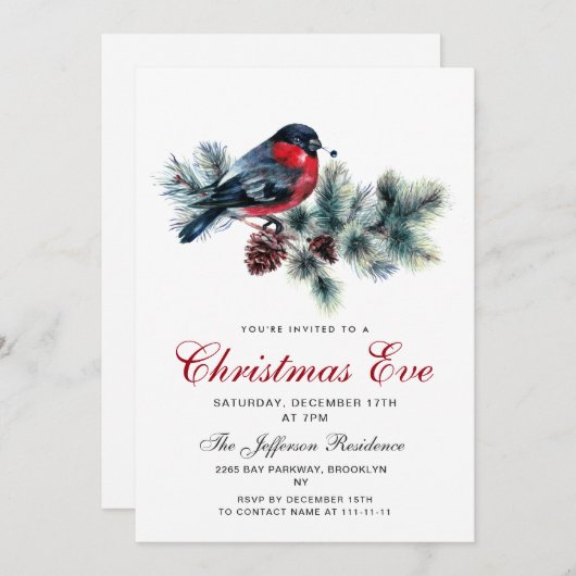 Invitation Watercolor Pine Cônes Branche Noël Soirée (Devant / Derrière)