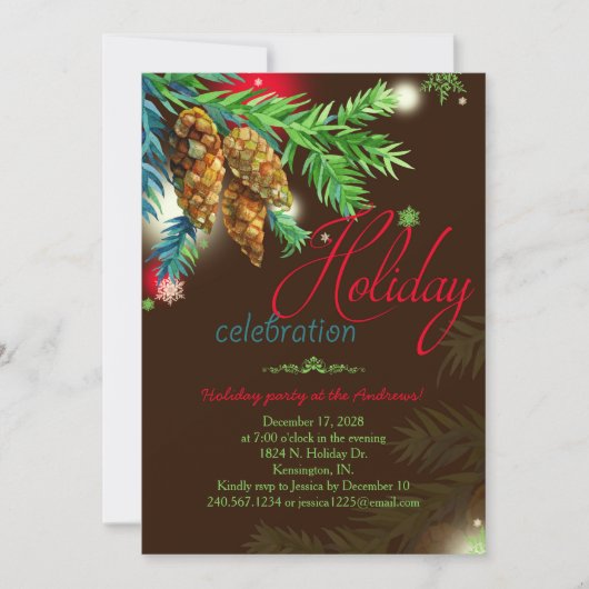 Invitation Watercolor Pine Cones Fête (Devant)