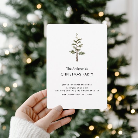 Invitation Watercolor Pine Tree Christmas Party