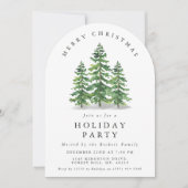 Invitation Watercolor Pine Tree Forest Christmas Party (Devant)