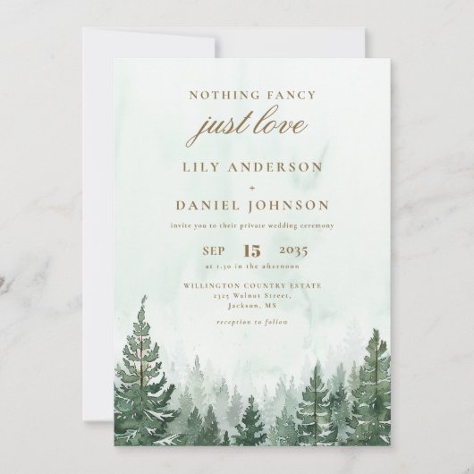 Invitation Watercolor Pine Tree Forest Mariage intime (Devant)