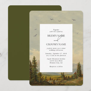 Invitation Watercolor Pine Tree Forest Mounts Mariage