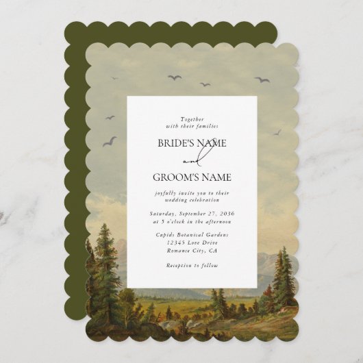 Invitation Watercolor Pine Tree Forest Mounts Mariage (Devant / Derrière)