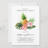 Invitation Watercolor Pineapple Hibiscus Tropical Birthday (Devant)