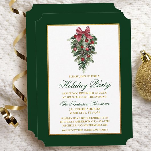 Invitation Watercolor Pines Calligraphie Gold Holiday Party