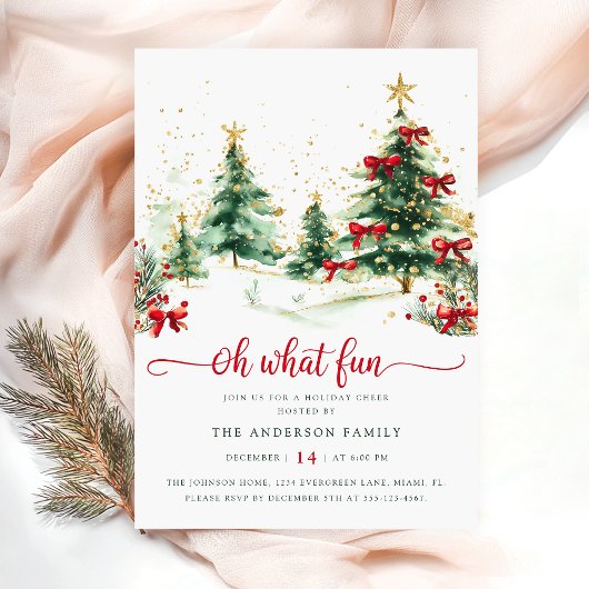 Invitation Watercolor Pines Christmas Party